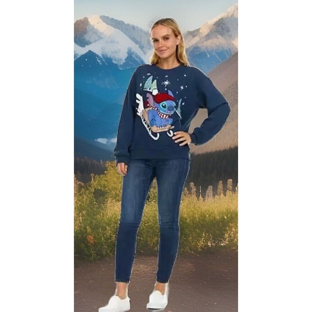 Christmas Holiday Stitch Sledding‎ Disney Sweatshirt XXL Women Crewneck NWT